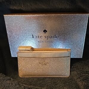 NWT Kate Spade Gold Large Glitter Slim Cardholder